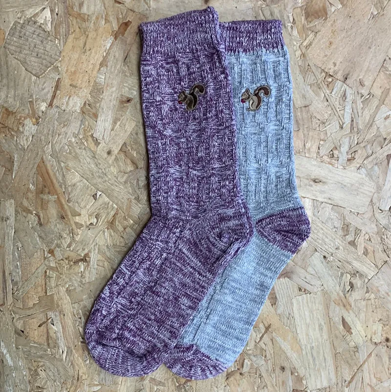 Bramble Damen-Socken mit Zopfmuster (2er-Pack) – Grau / Creme