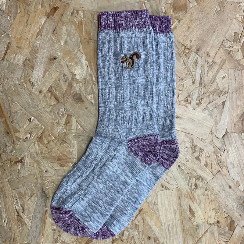 Bramble Damen-Socken mit Zopfmuster (2er-Pack) – Grau / Creme