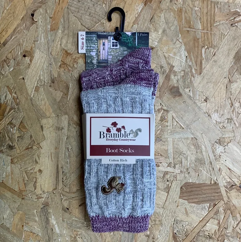 Bramble Damen-Socken mit Zopfmuster (2er-Pack) – Grau / Creme