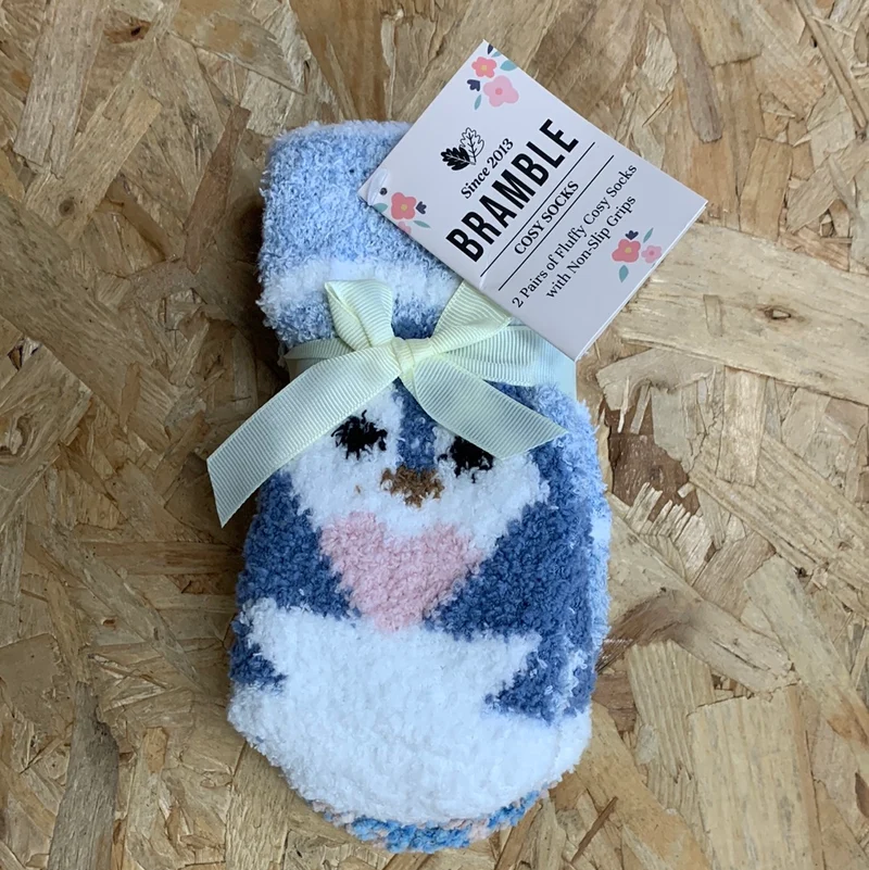 Bramble Flauschige Pinguin-Socken für Damen (2er-Pack) – Blau