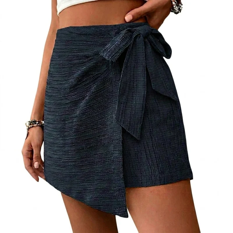 Damen-Wickel-Skort mit Strukturmuster und Bindedetail