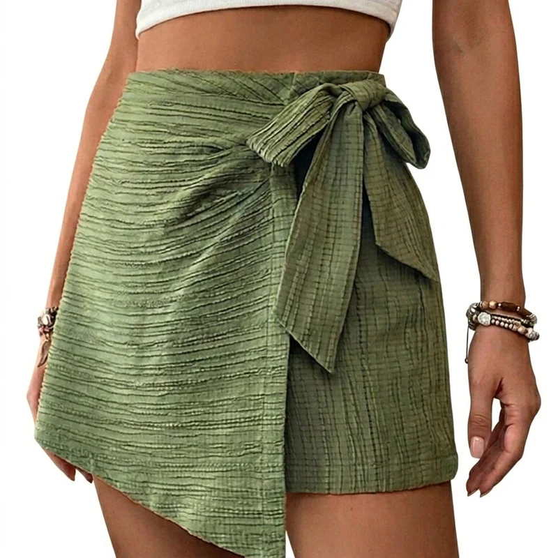 Damen-Wickel-Skort mit Strukturmuster und Bindedetail