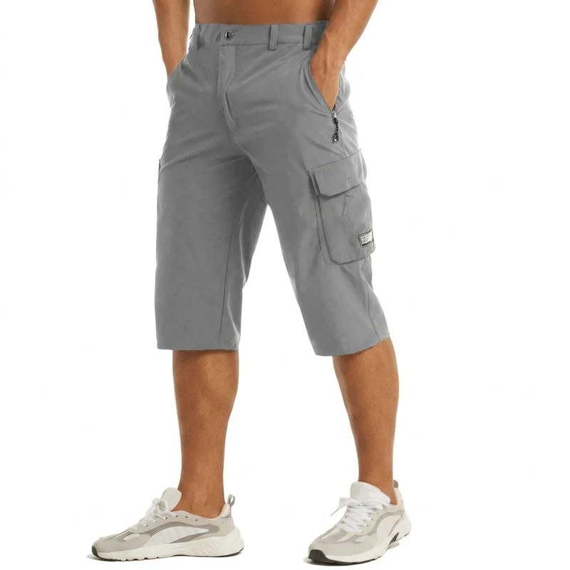 Herren 3/4 Cargo-Shorts mit Reißverschlusstaschen und Gürtelschlaufen