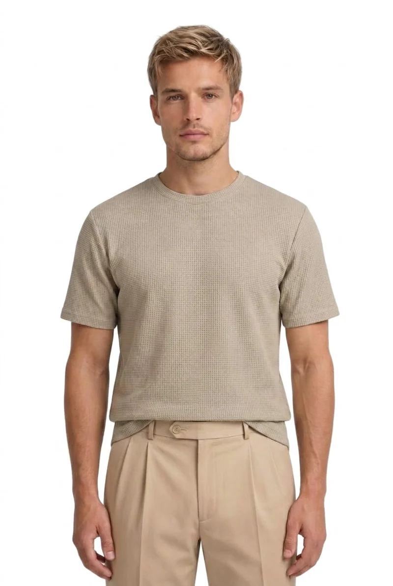 Herren-T-Shirt mit Waffelstruktur und Rundhalsausschnitt
