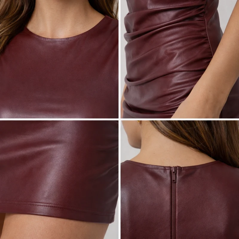 Damen-Minikleid mit Rundhalsausschnitt und Raffungen