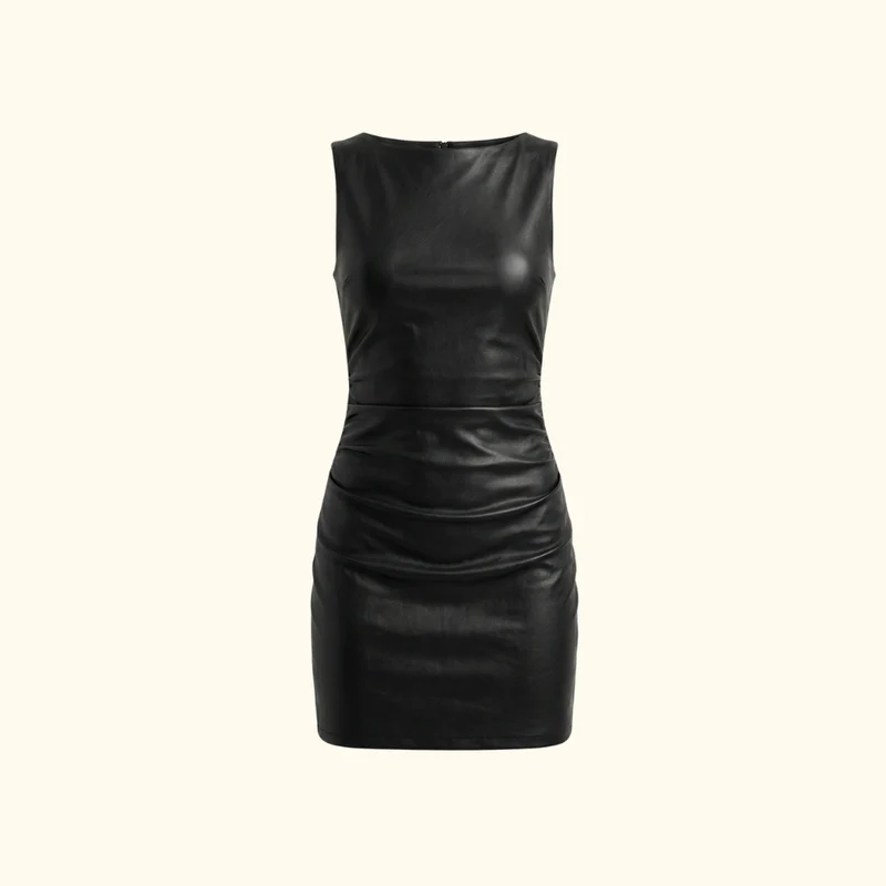 Damen-Minikleid mit Rundhalsausschnitt und Raffungen