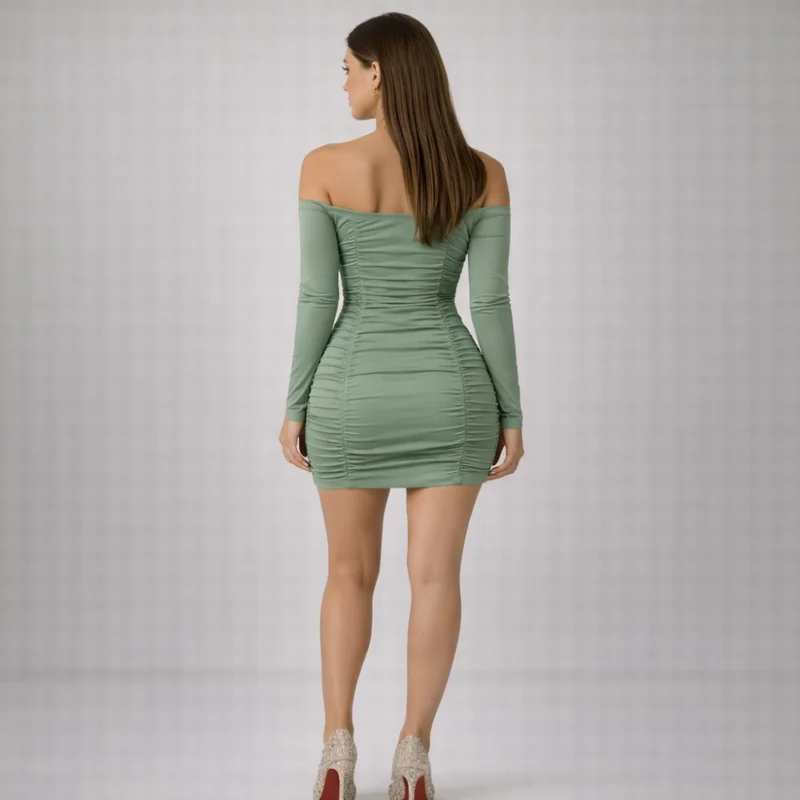 Damen-Minikleid mit schulterfreiem Ausschnitt und Raffungen
