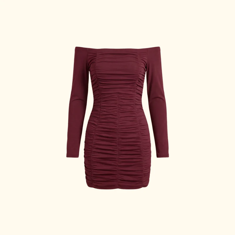 Damen-Minikleid mit schulterfreiem Ausschnitt und Raffungen