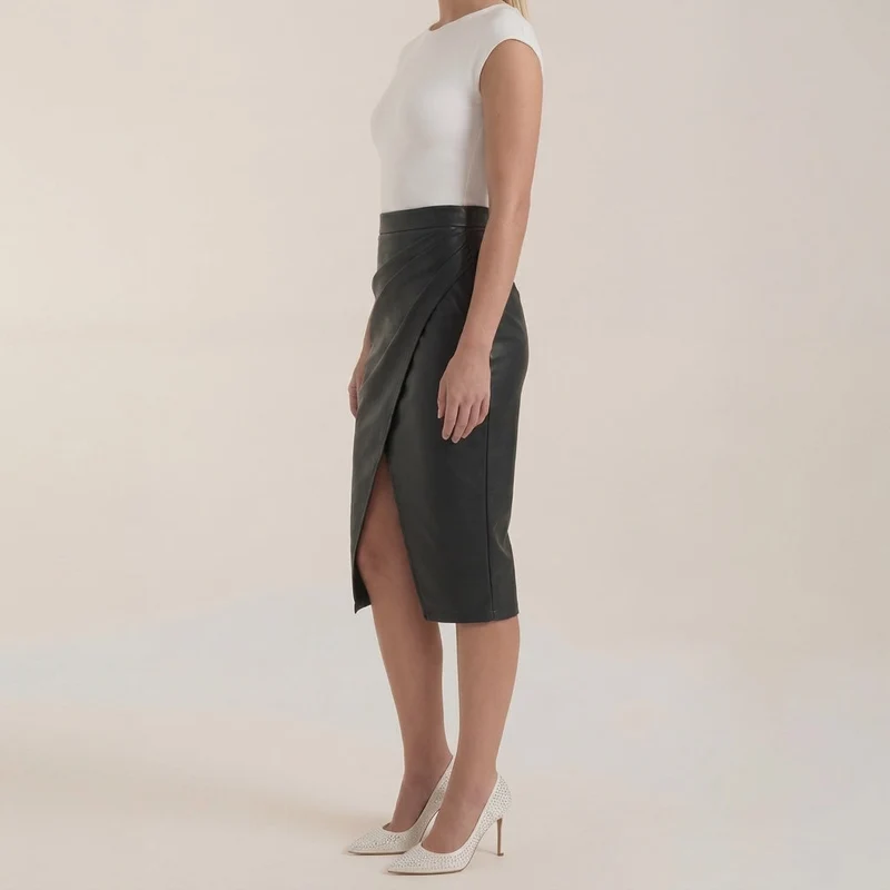 Damen Midi-Rock mit Raffung und vorderem Schlitz
