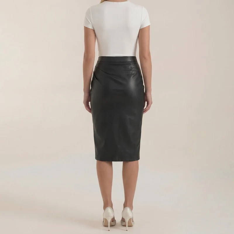 Damen Midi-Rock mit Raffung und vorderem Schlitz