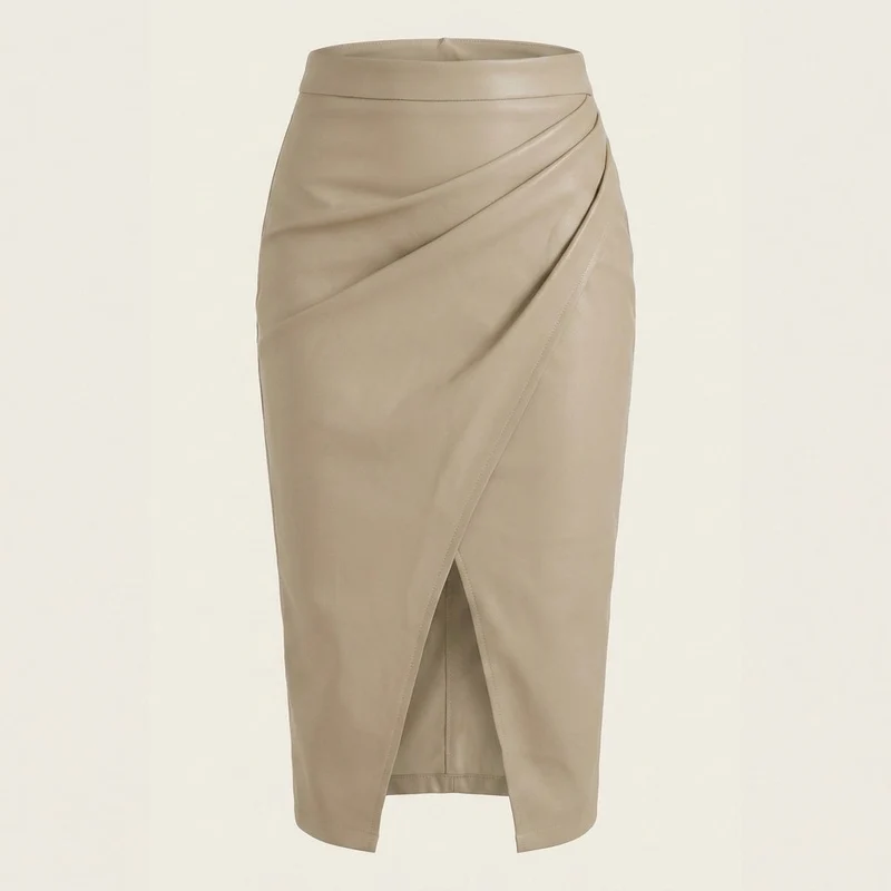 Damen Midi-Rock mit Raffung und vorderem Schlitz