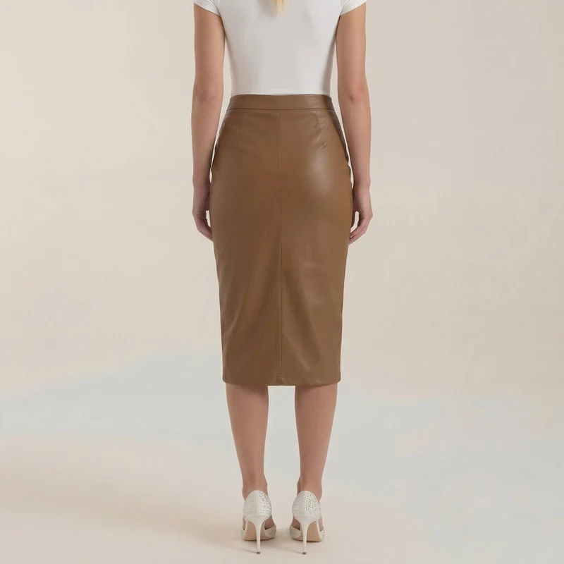 Damen Midi-Rock mit Raffung und vorderem Schlitz