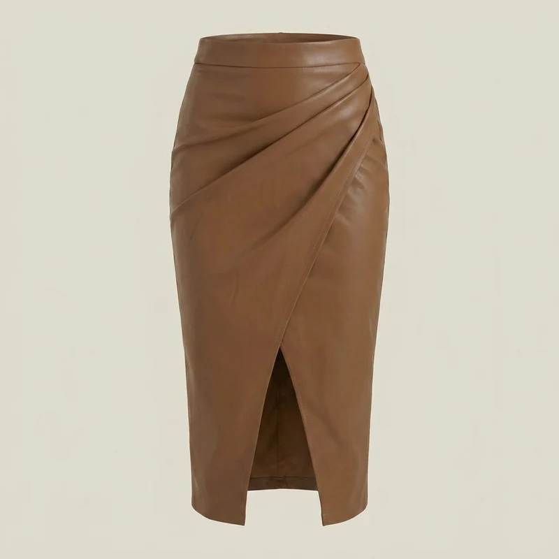 Damen Midi-Rock mit Raffung und vorderem Schlitz