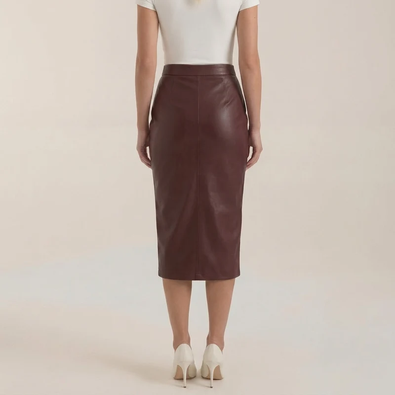 Damen Midi-Rock mit Raffung und vorderem Schlitz