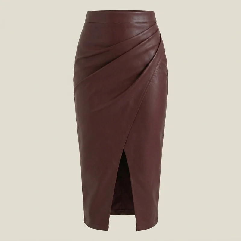 Damen Midi-Rock mit Raffung und vorderem Schlitz