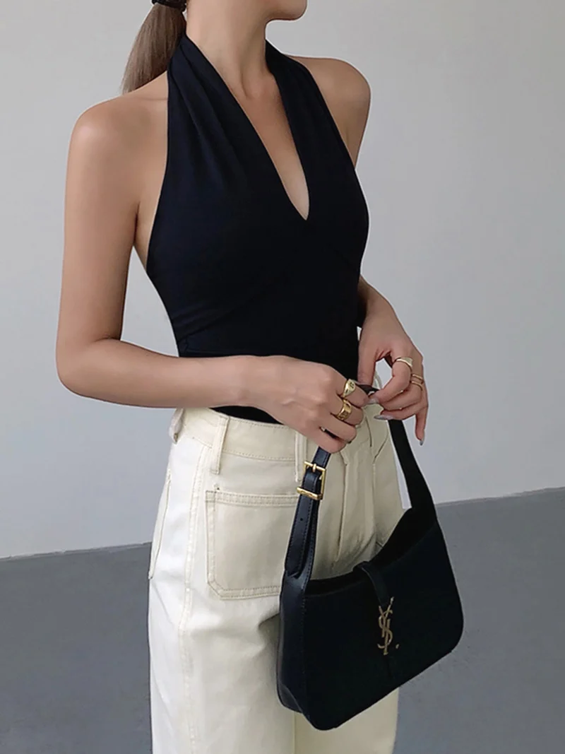 Damen Halterneck-Body mit tiefem V-Ausschnitt