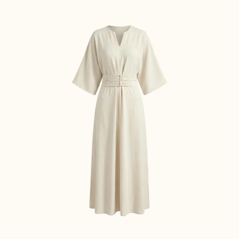 Damen Maxikleid mit Plissierter Taille