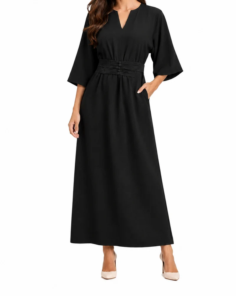 Damen Maxikleid mit Plissierter Taille