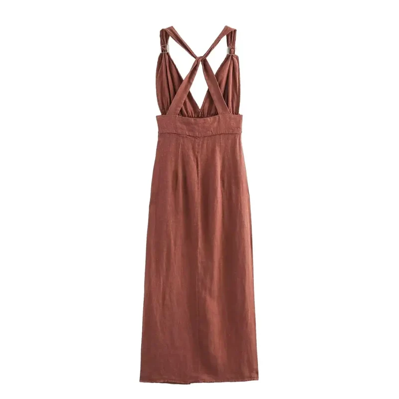 Damen Maxikleid mit Tiefem V-Ausschnitt