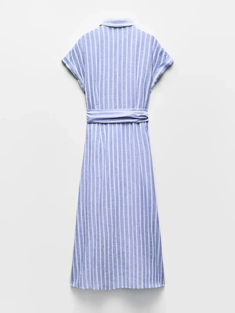Damen Gestreiftes Midikleid mit Knopfleiste