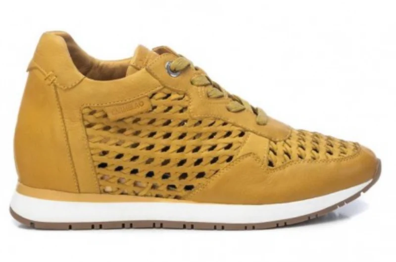 Carmela Damen-Leder-Laser-Cut-Fashion-Sneaker - Senf