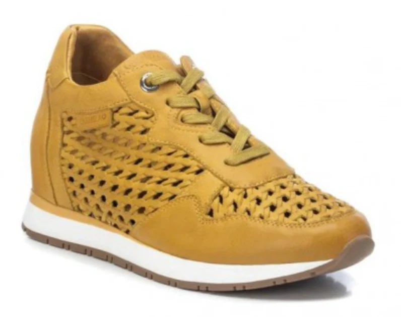 Carmela Damen-Leder-Laser-Cut-Fashion-Sneaker - Senf