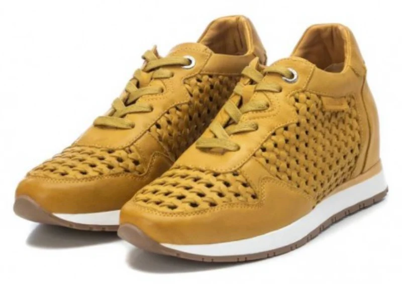 Carmela Damen-Leder-Laser-Cut-Fashion-Sneaker - Senf