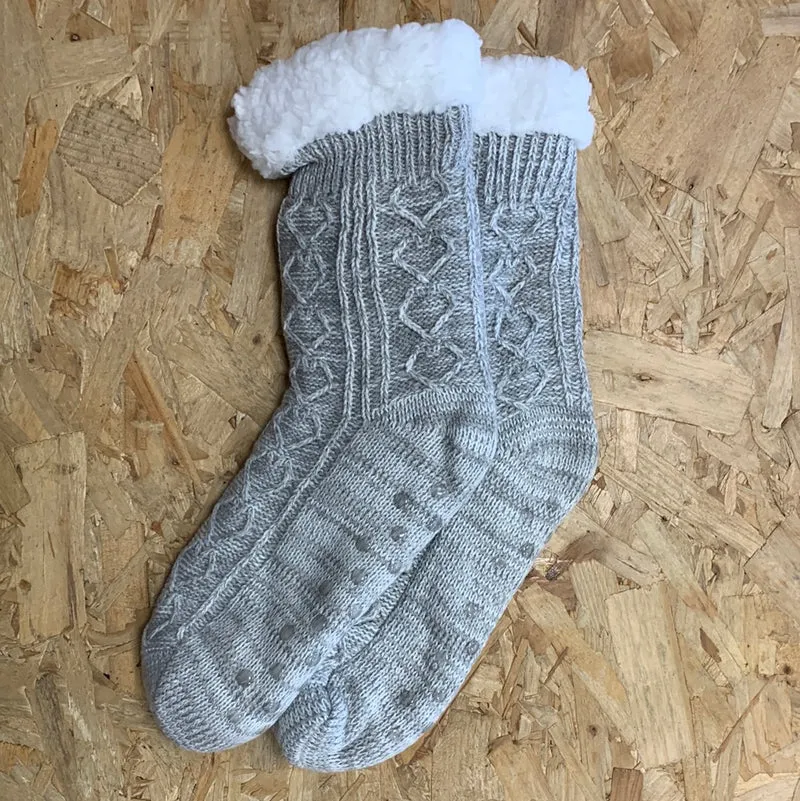 Bramble Strukturierte Strick-Lounge-Socken für Damen – Grau