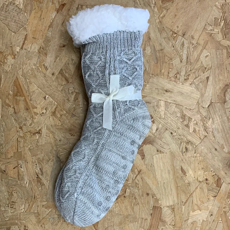 Bramble Strukturierte Strick-Lounge-Socken für Damen – Grau