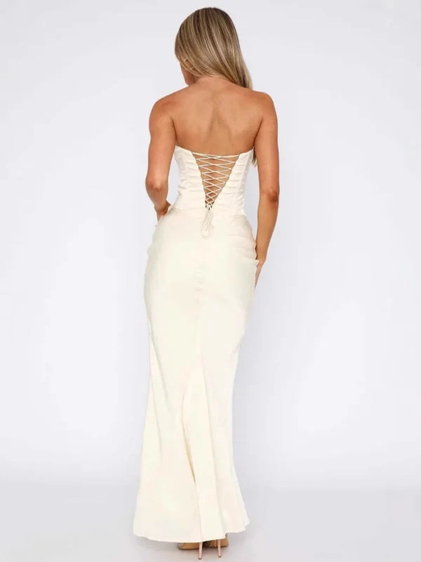Damen Trägerloses Maxikleid mit Raffungen und Geradem Ausschnitt