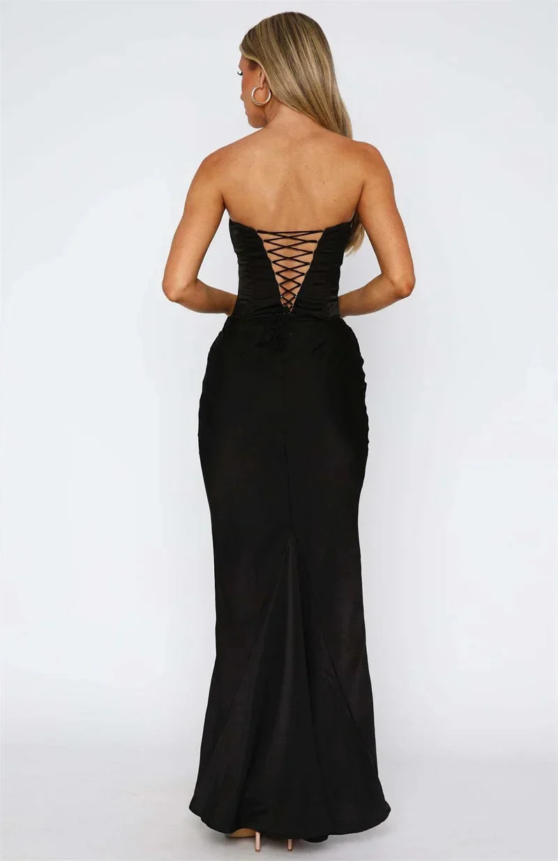 Damen Trägerloses Maxikleid mit Raffungen und Geradem Ausschnitt