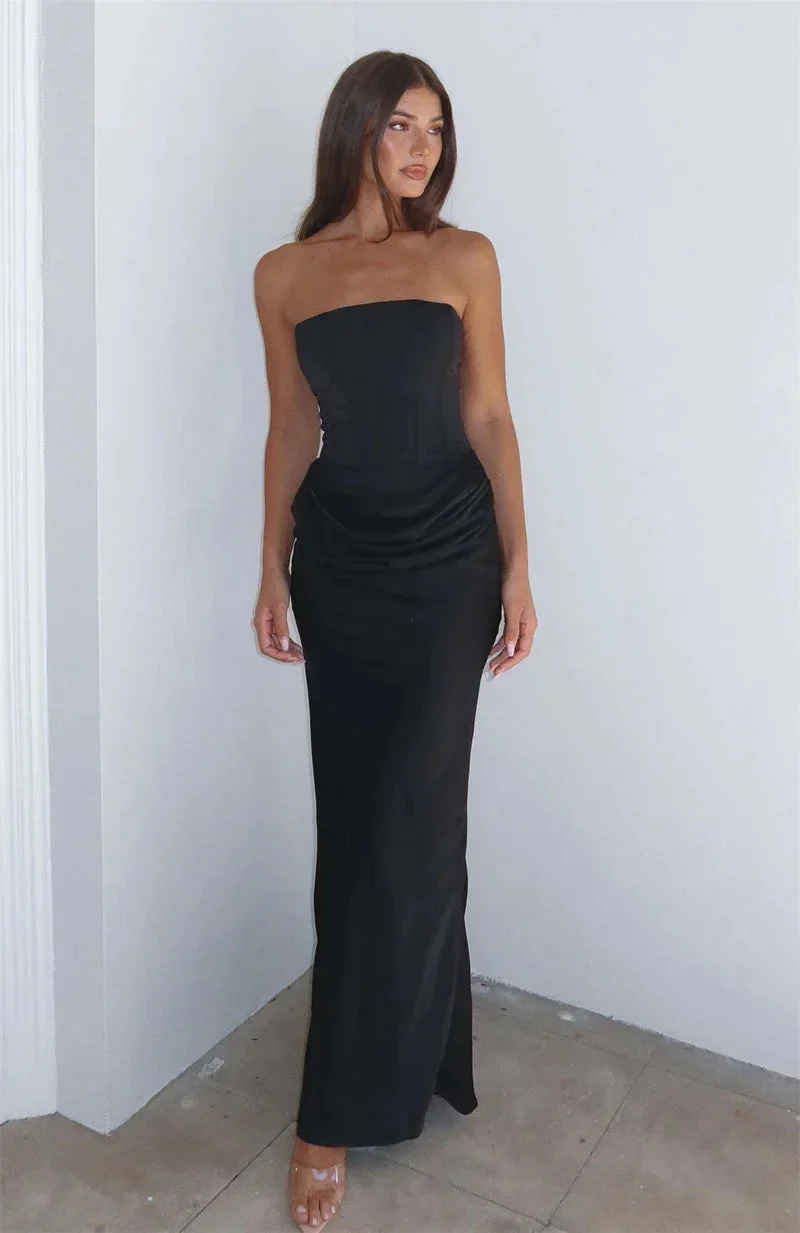 Damen Trägerloses Maxikleid mit Raffungen und Geradem Ausschnitt
