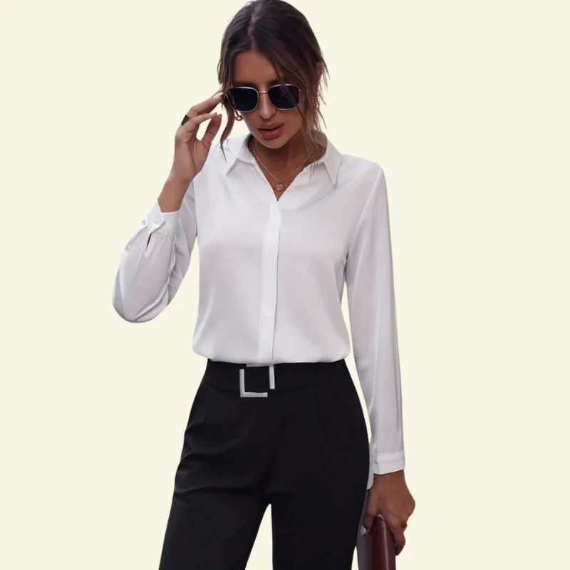Damen Langarm Bluse mit Kragen und verdeckter Knopfleiste