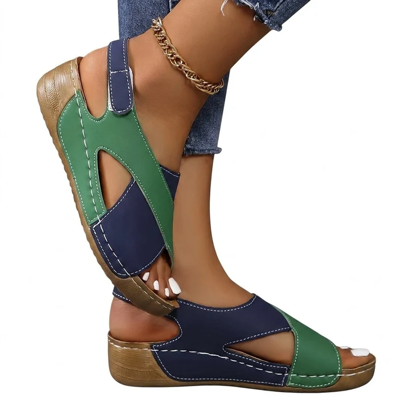 Damen-Sandalen mit Keilabsatz, offener Zehenpartie und Klettverschluss