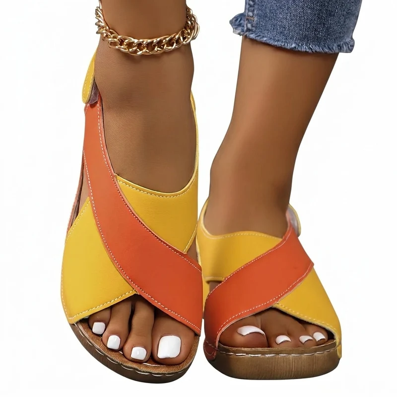 Damen-Sandalen mit Keilabsatz, offener Zehenpartie und Klettverschluss