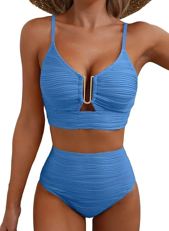 Damen-Bikini mit strukturierter Oberfläche und U-förmigem Metallelement