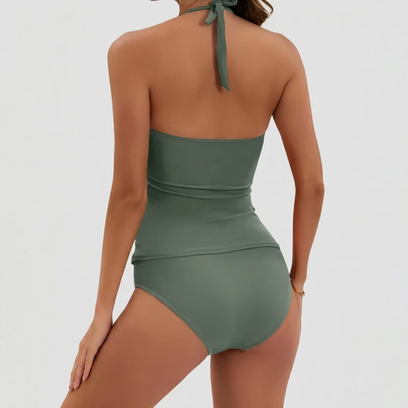 Damen-Tankini-Set mit Halterneck-Trägern und seitlichen Raffungen