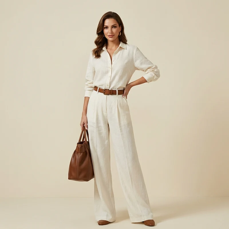 Damen Langarmhemd und Weite-Hose Set