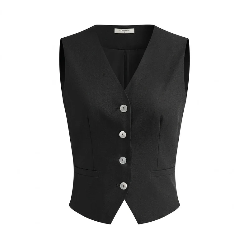 Damen-Set aus Weste mit Knopfleiste und Hose mit weitem Bein
