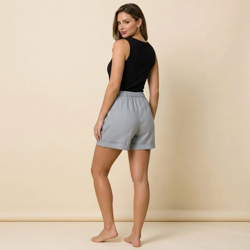 Damen Shorts mit elastischem Bund, umgeschlagenem Saum und Seitentaschen