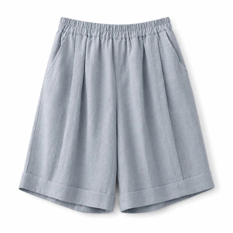 Damen Shorts mit elastischem Bund, umgeschlagenem Saum und Seitentaschen