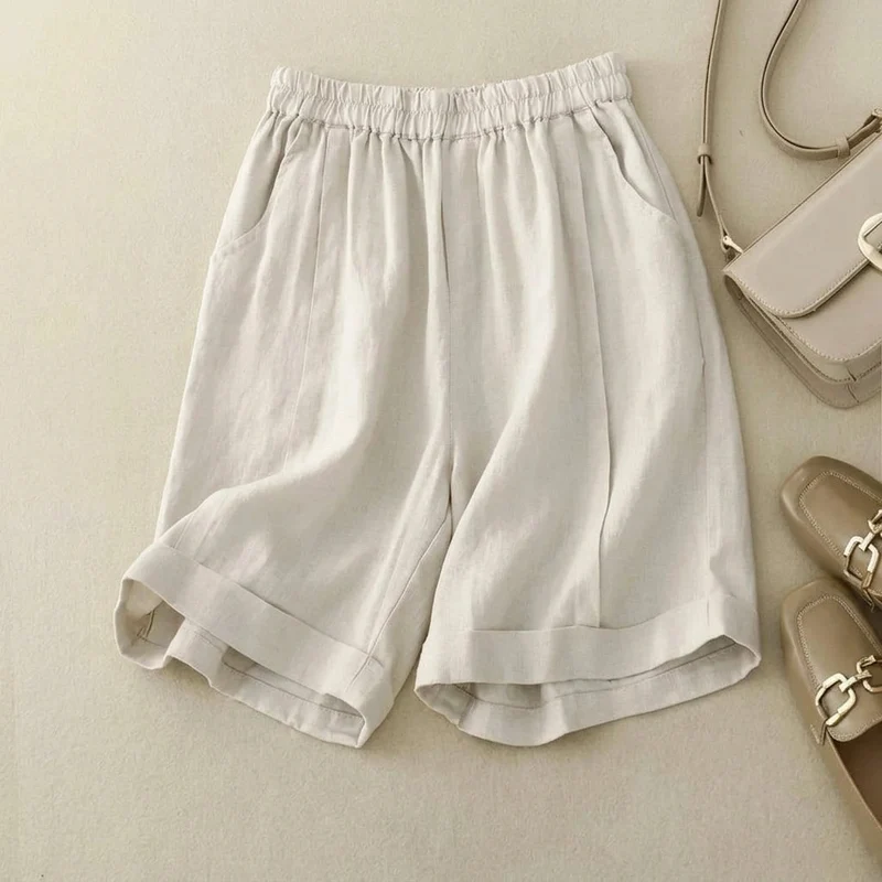 Damen Shorts mit elastischem Bund, umgeschlagenem Saum und Seitentaschen