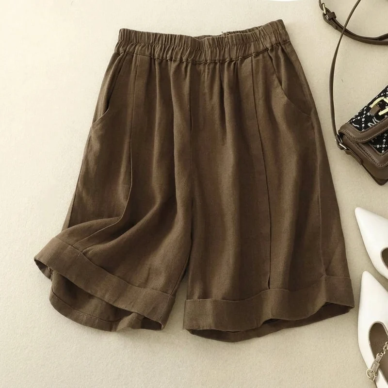 Damen Shorts mit elastischem Bund, umgeschlagenem Saum und Seitentaschen