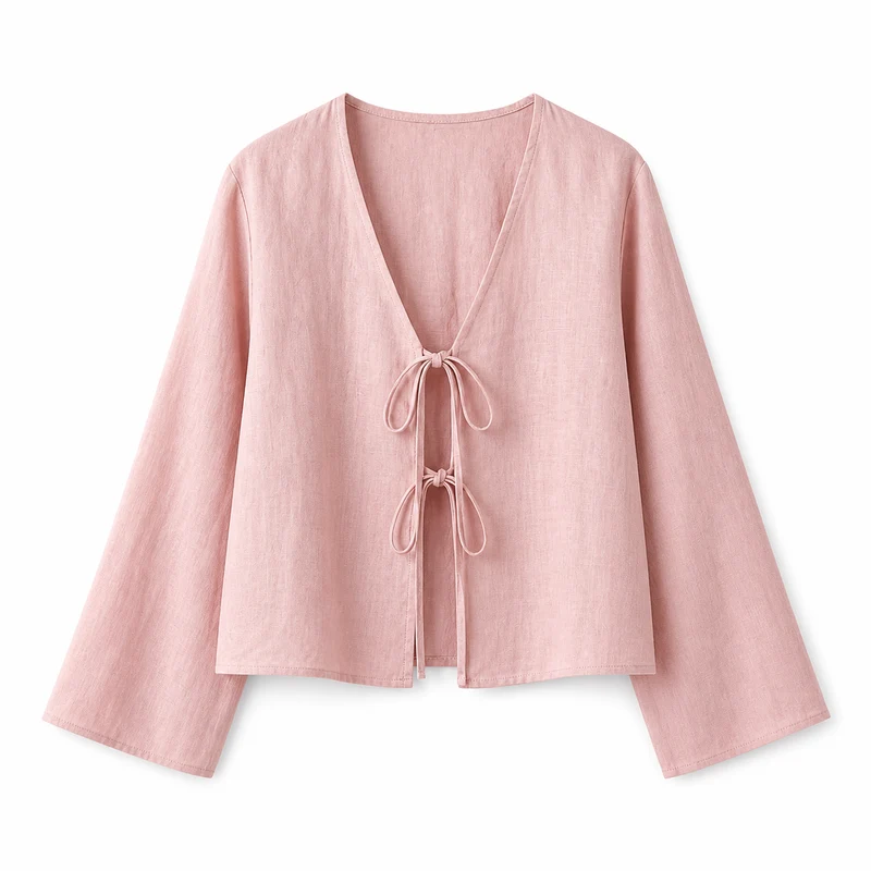 Damen Crop-Top mit langen Ärmeln und Bindevorderseite