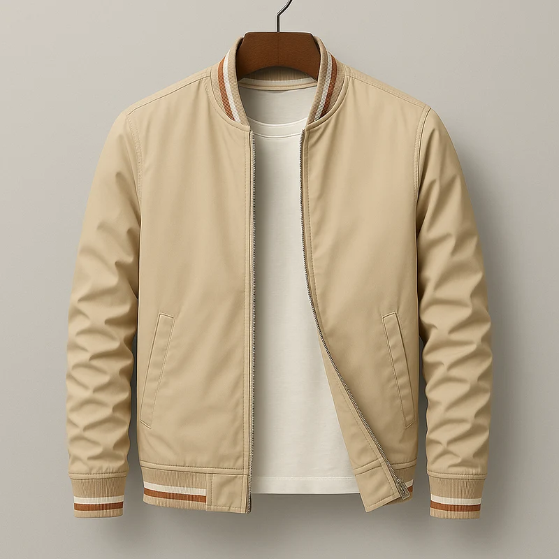 Herren Jacke mit Stehkragen, Reißverschluss und gerippten Bündchen