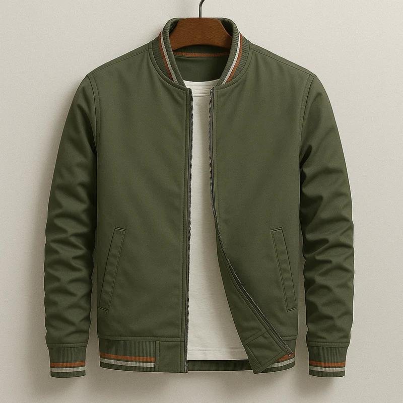 Herren Jacke mit Stehkragen, Reißverschluss und gerippten Bündchen