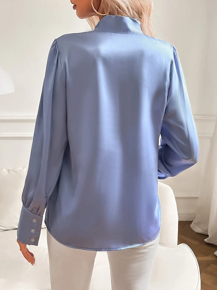 Damen Bluse mit Schleifenkragen und langen Ärmeln