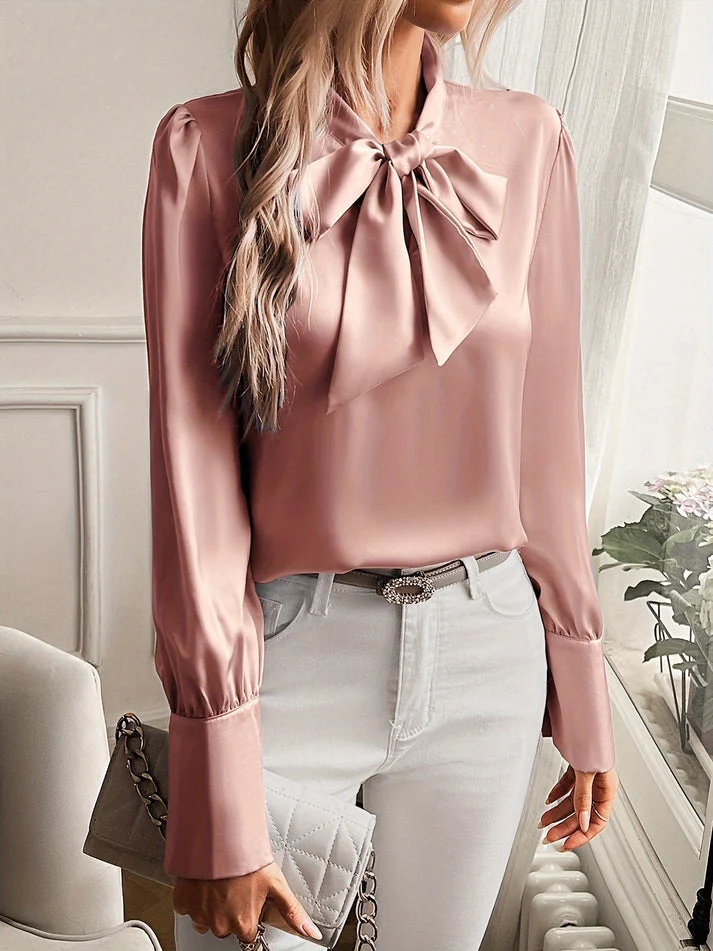 Damen Bluse mit Schleifenkragen und langen Ärmeln