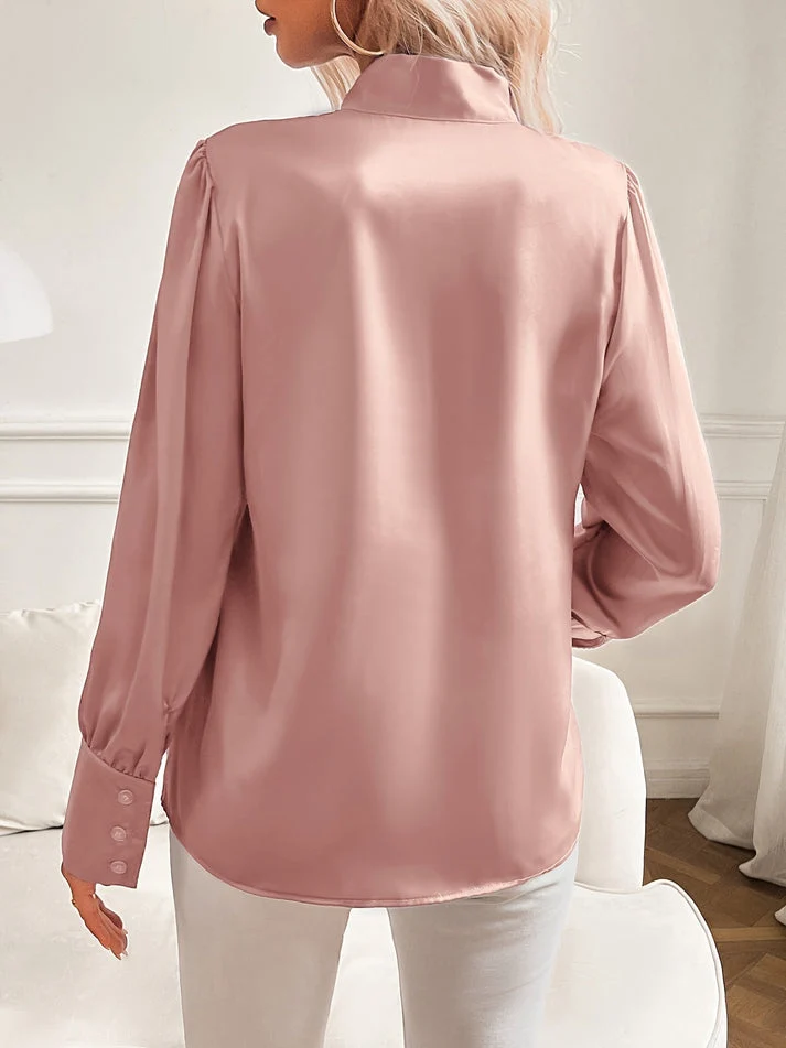 Damen Bluse mit Schleifenkragen und langen Ärmeln