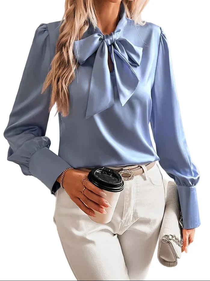 Damen Bluse mit Schleifenkragen und langen Ärmeln